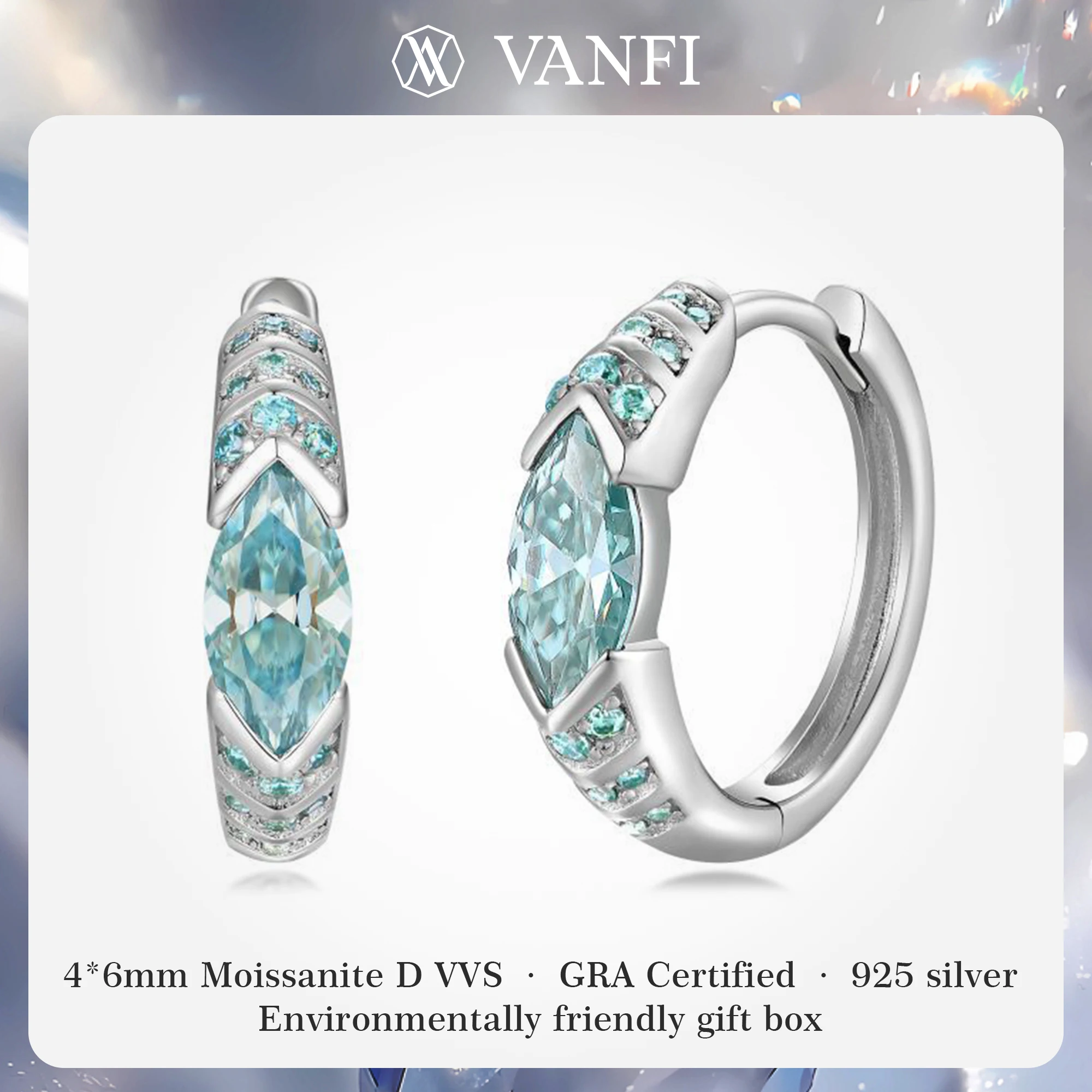 

Kfvanfi Color Certified Moissanite s925 Sterling Silver Women's Earrings Plated with 18K White Gold Luxury Party Fashion Jewelry