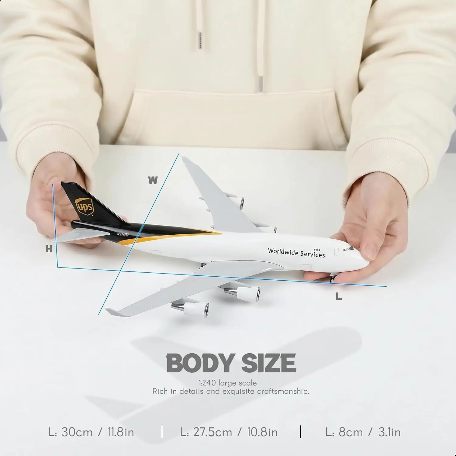 30cm Airplane Models UPS B747 Diecast Resin Aircraft Model Kit with Landing Gear Wheel For Collection Display or Aviation Gift