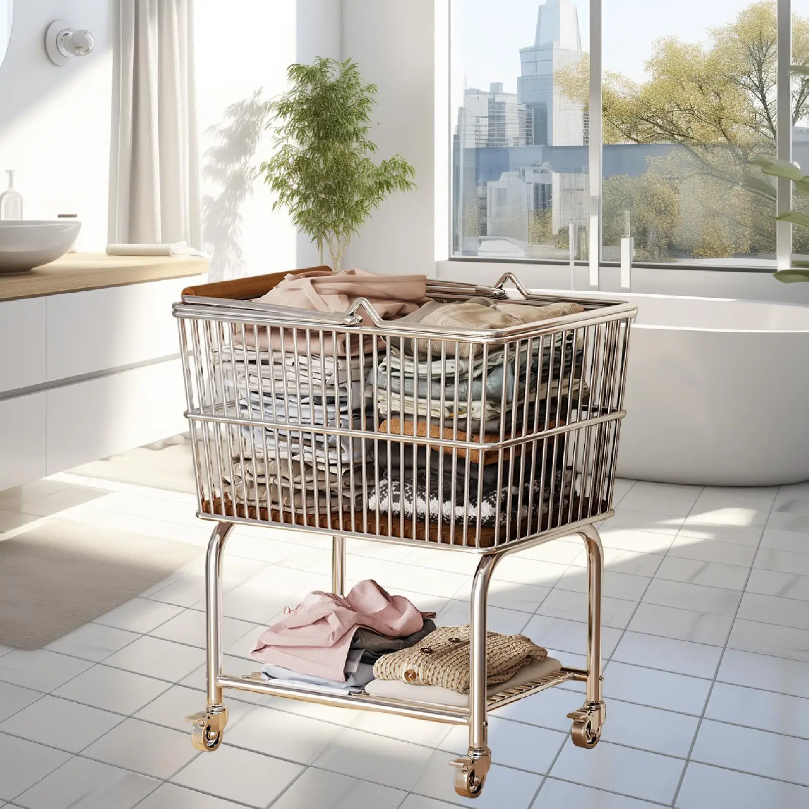 

Laundry Basket with Wheels with Casters Trolley for Home Office Living Room