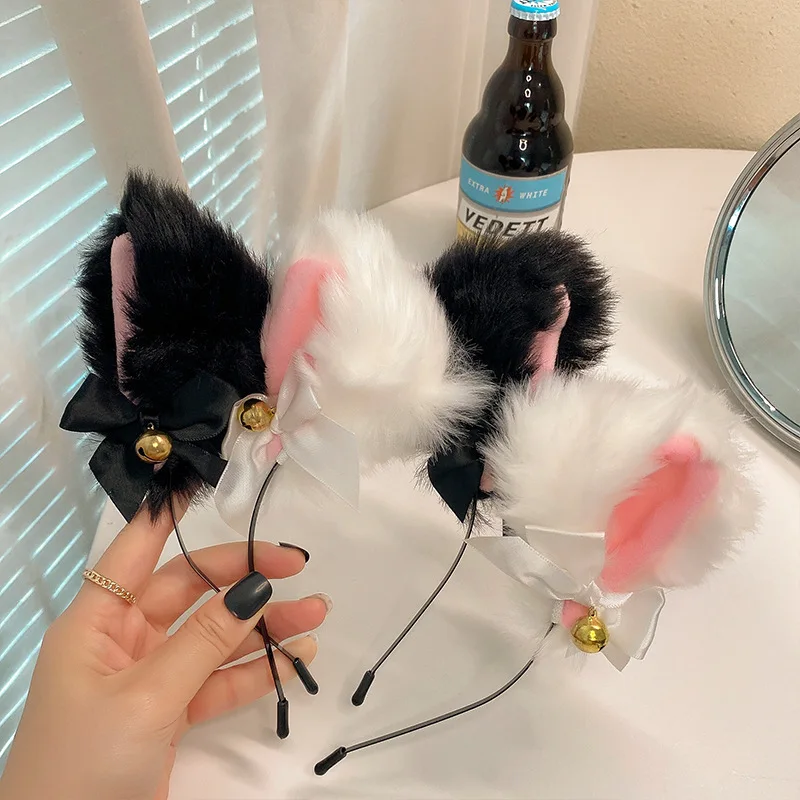 1/2 pièces bandeau oreilles de chat en peluche avec clochettes-accessoire de cosplay doux et en fourrure pour Halloween, fêtes d'anime et séance photo.