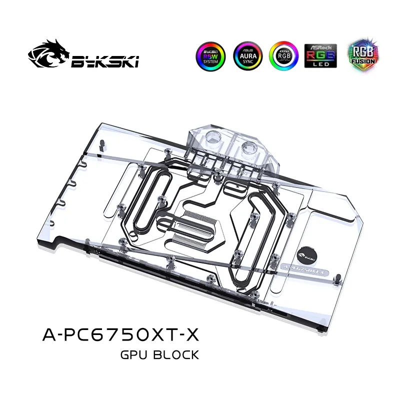 Bykski GPU Water Block For Powercolor Radeon RX6750XT Red Graphics Card/ VGA Copper Cooling Radiator 5V RGB SYNC A-PC6750XT-X