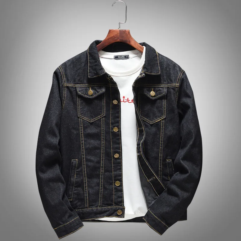 

Men's Spring and Autumn Black Denim Jacket Korean Style Slim Fit Long Sleeves Fashionable Denim Top for Young People