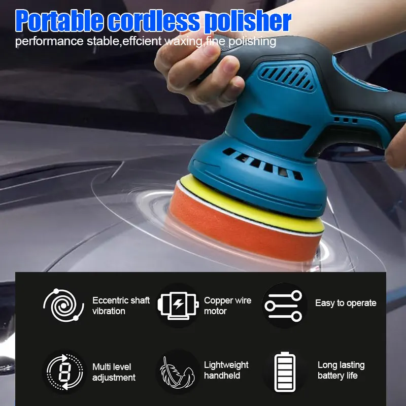 Cordless Car Buffer Polishing Machine Kit with Battery, Rubber Grip Design for Car Detailing & Scratch Removal, Includes 3 Buffi