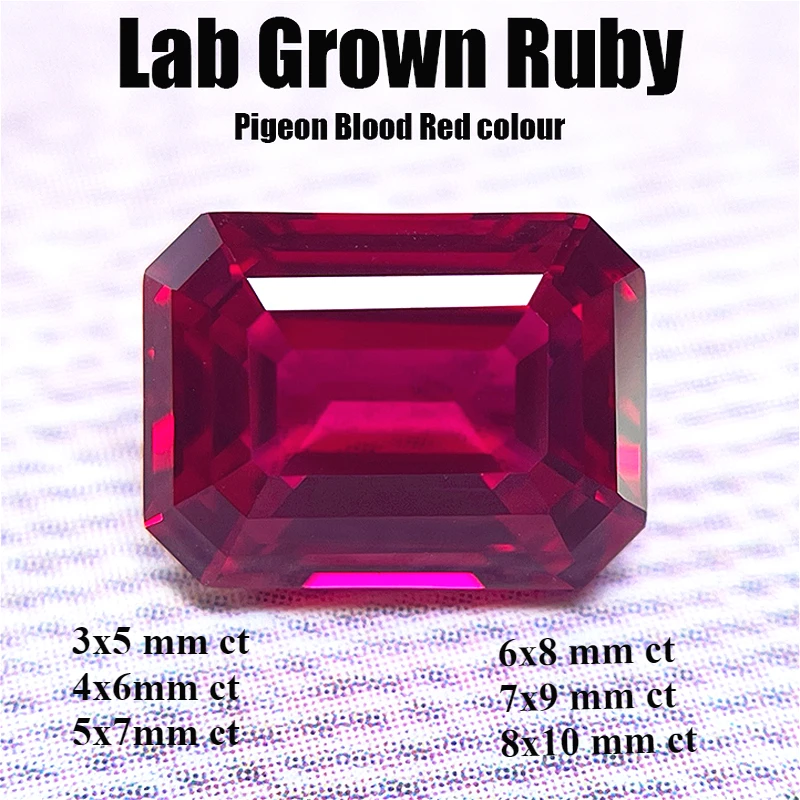 

Lab Grown Ruby Pigeon Red Color Emerald Cut Extremely Shiny Gemstone Beads for DIY Jewelry Selectable Certificate