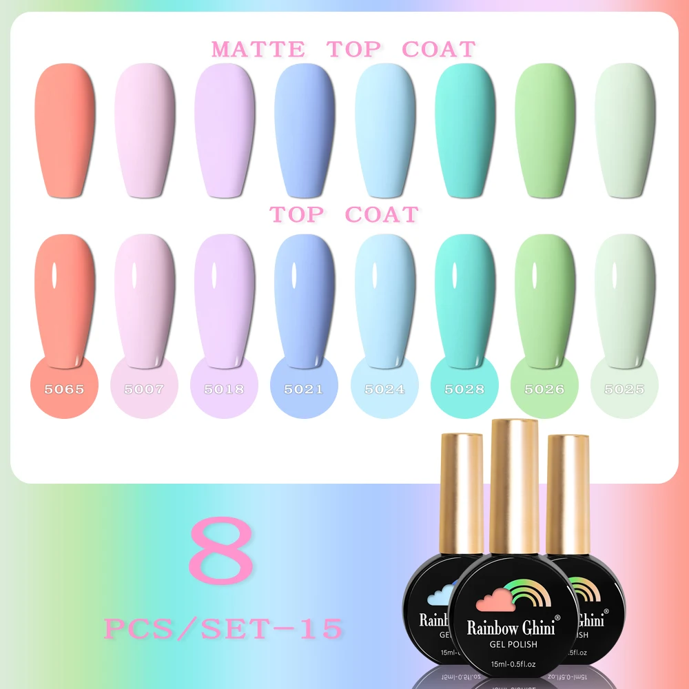 RG 8 Pieces/set Gel Nail Polish Set 15ml UV LED Nail Art Gel Semi Permanent Varnish Spring Summer Popular Colors Nail Gel Polish