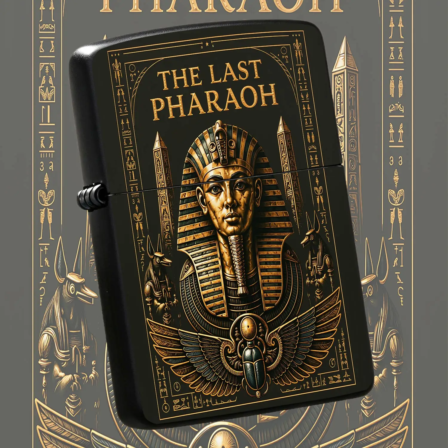 Vintage Exotic The Last Pharaoh Pattern Lighter, Fine Engraved Ancient Egyptian Hieroglyph Winged Scarab Anubis Art, Portable Sleek Ignition Tool For Camping Gathering Daily Use, Unique Decorative Gift For History Cultu A Humorous And Inter