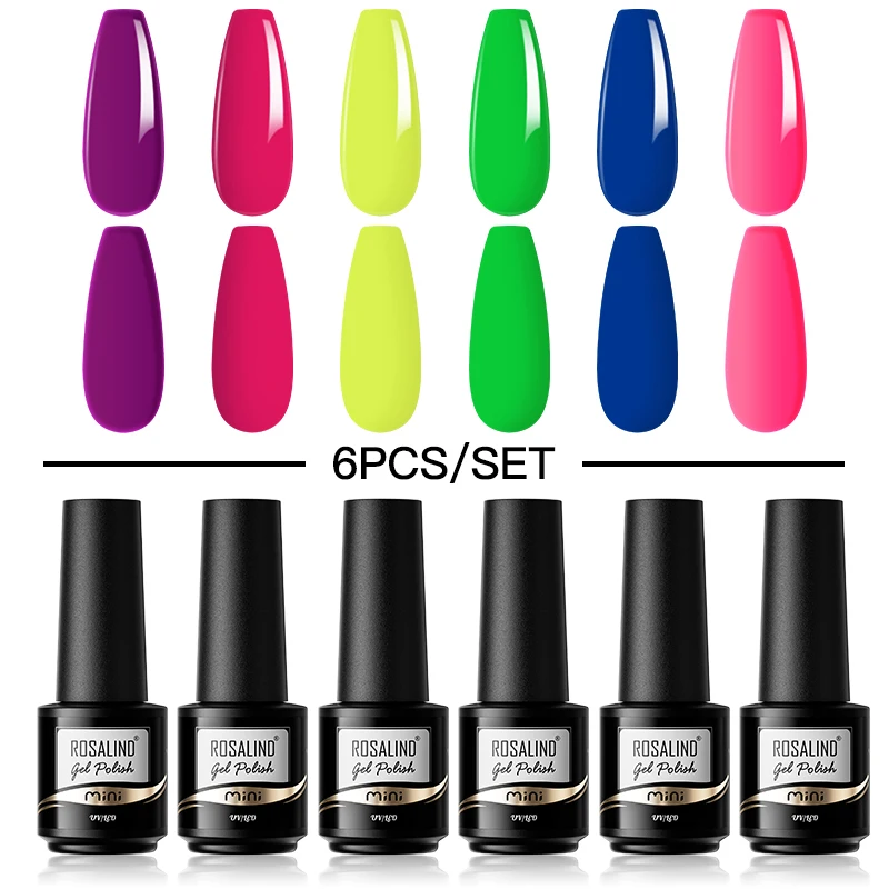 

ROSALIND 5ml Nail Gel Polish Set Semi Permanent Soak off UV LED Nail Gel Varnish Neon Set Nail Gel Lacquer 2/4/6/8/10PCS