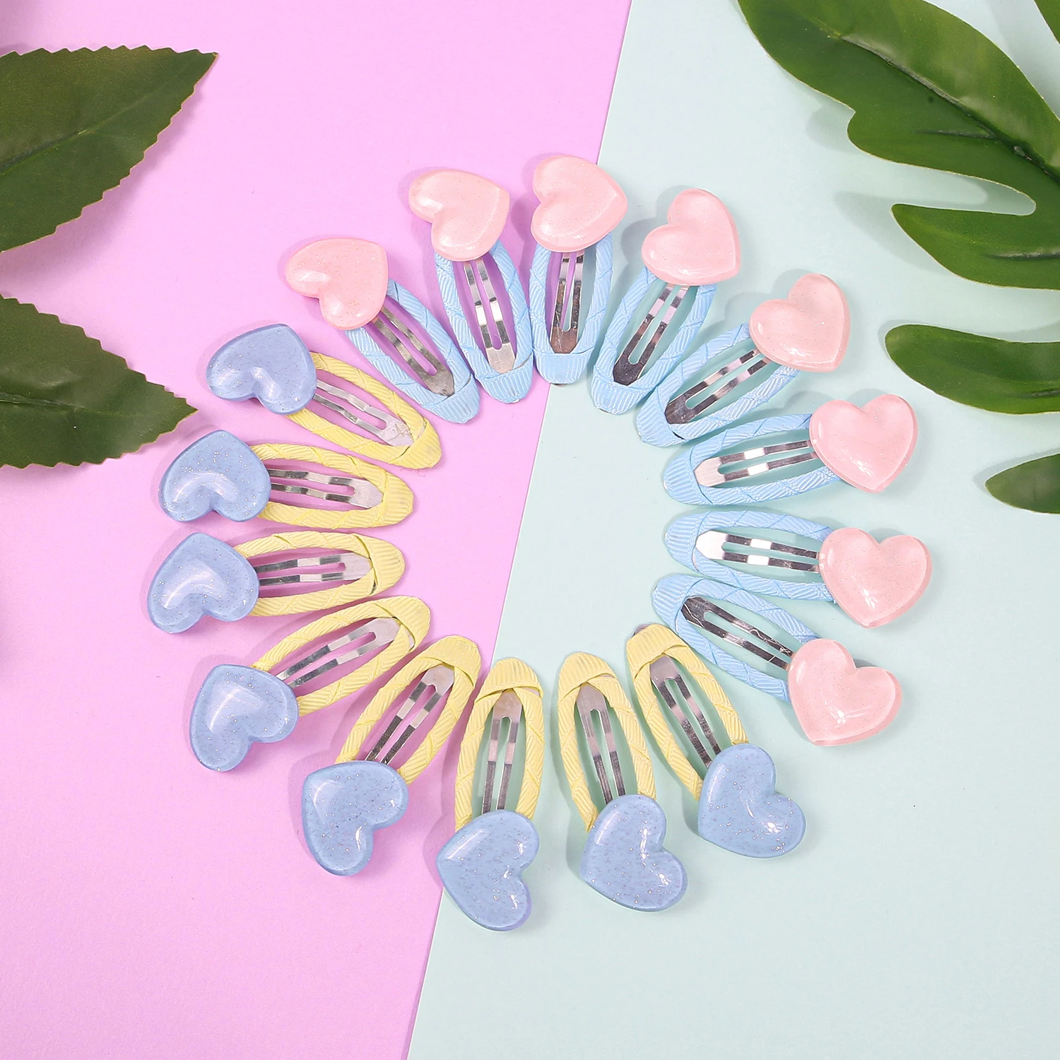 8/16pcs Solid Color Frosted Heart Shaped Cloth Hair Clip Fashion Cute Alloy Hair Clips Children Kids Women Hair Accessories