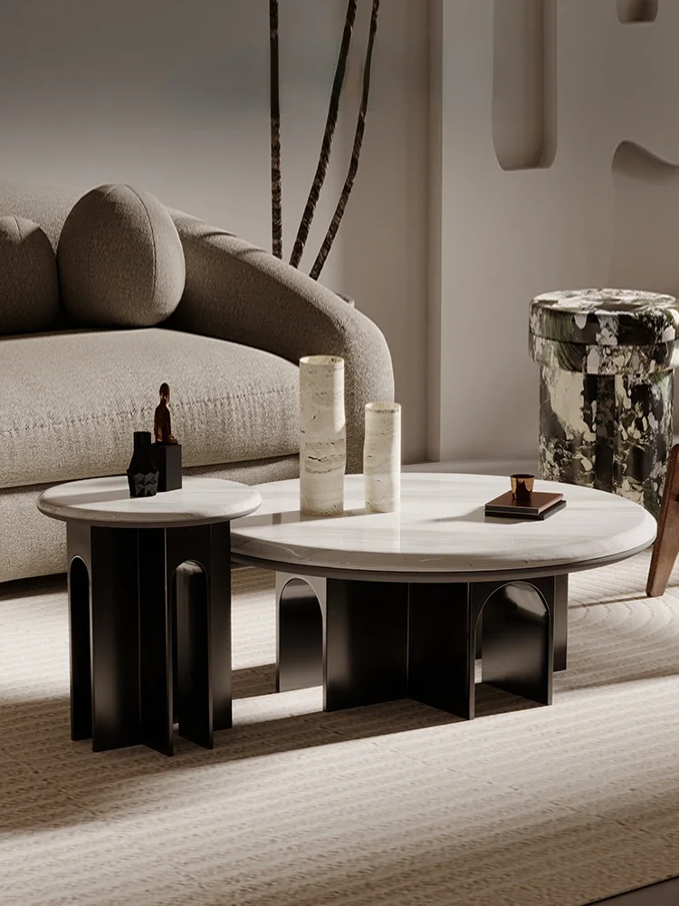 Marble Coffee Table Light Luxury Modern Living Room Home Small Apartment round Side Table image 2