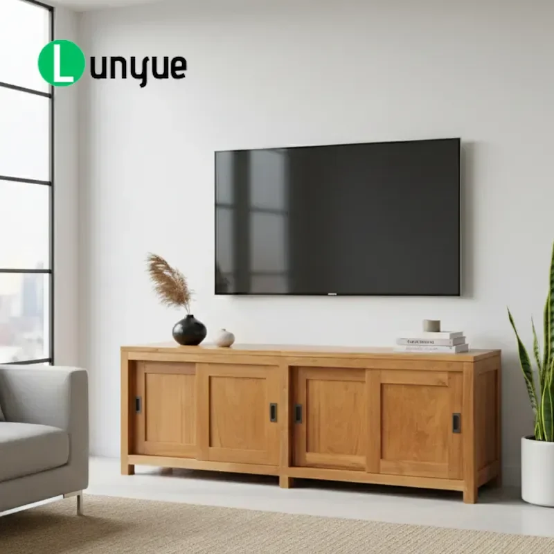 Modern Reclaimed Teak Dining Cabinet TV Stand with 3 Sliding Doors for Living Room Bedroom Hotel Kitchen Storage Furniture