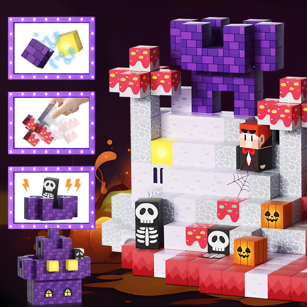 Blocchi magnetici a tema giorno di Halloween, cubi magnetici, giocattoli magnetici, regali perfetti di compleanno, Natale, Halloween