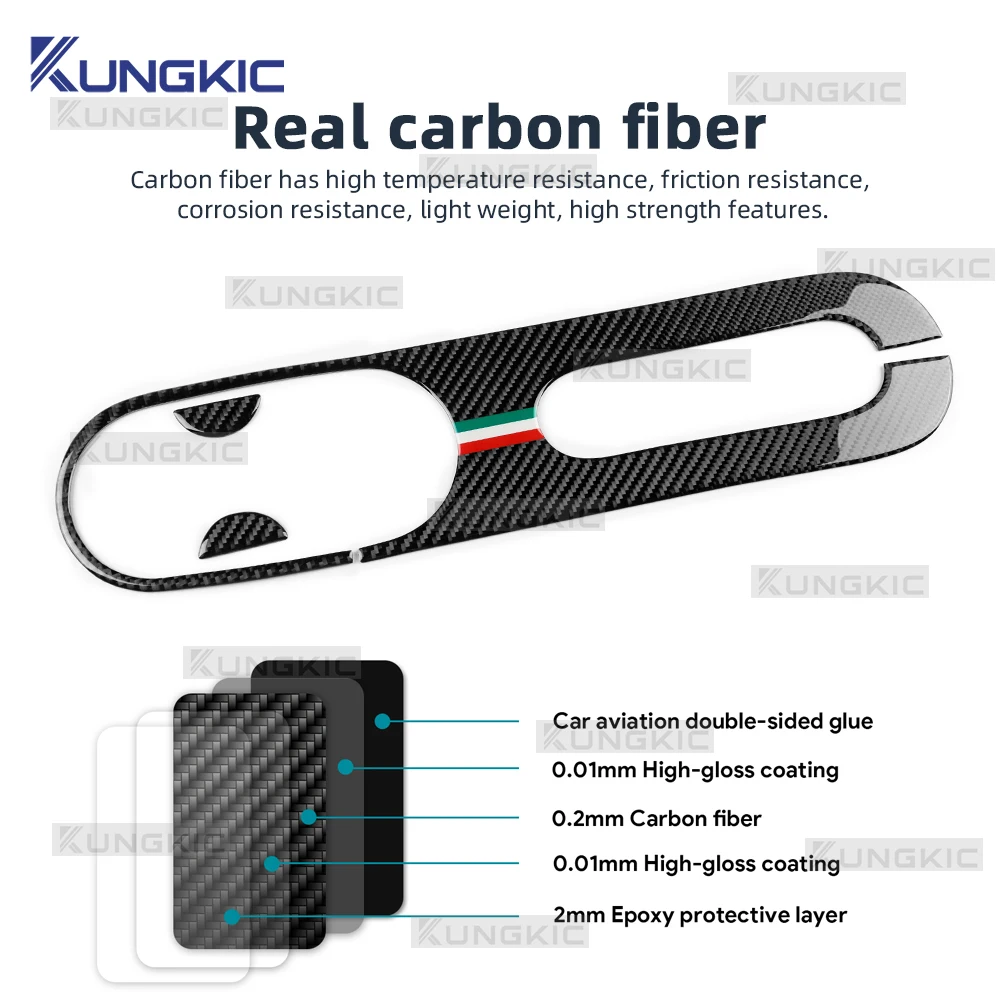 

Наклейка на держатель для стакана и рычаг КПП из настоящего мягкого карбона для Fiat 500/500C 2008-2015, Abarth 595/695/595C/695C 2012-2015