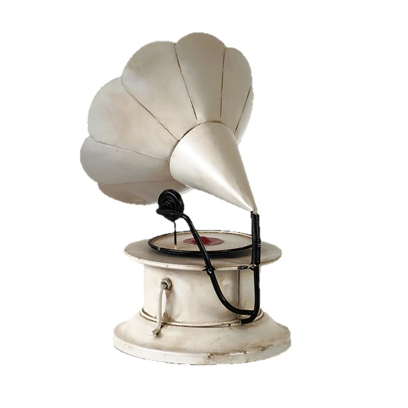 

Decorative Metal Gramophone Model Nostalgics Shelf Display Vintage Phonograph Sculpture Living Room Centerpieces Decors