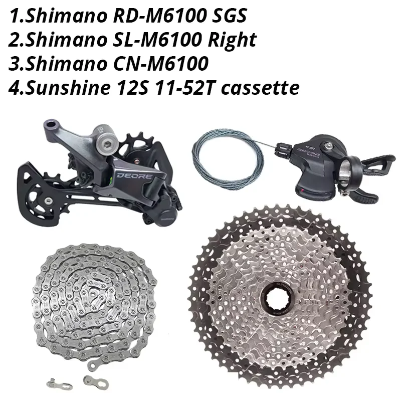 Shimano Deore M6100 1x12 Speed Derailleurs Groepset 12 Speed Rechts Versnellingspook Deuvel CN Keten RD Sunshine Cassette 46T 50T 52T