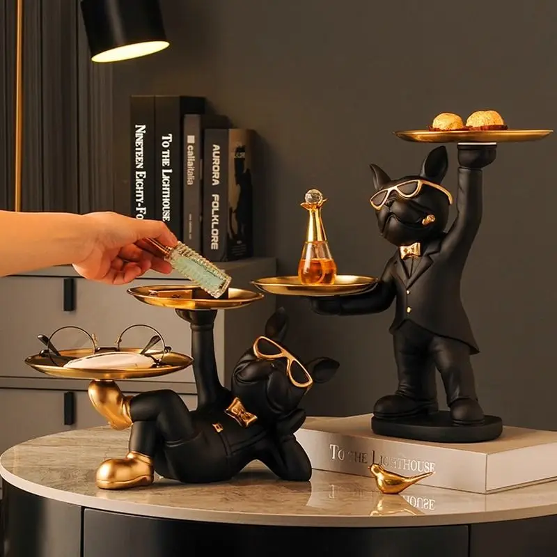 

French Bulldog Decor Tray Home Organizer for Entryway Shoe Cabinet Remote Control Candy Keys Front Desk Decoration