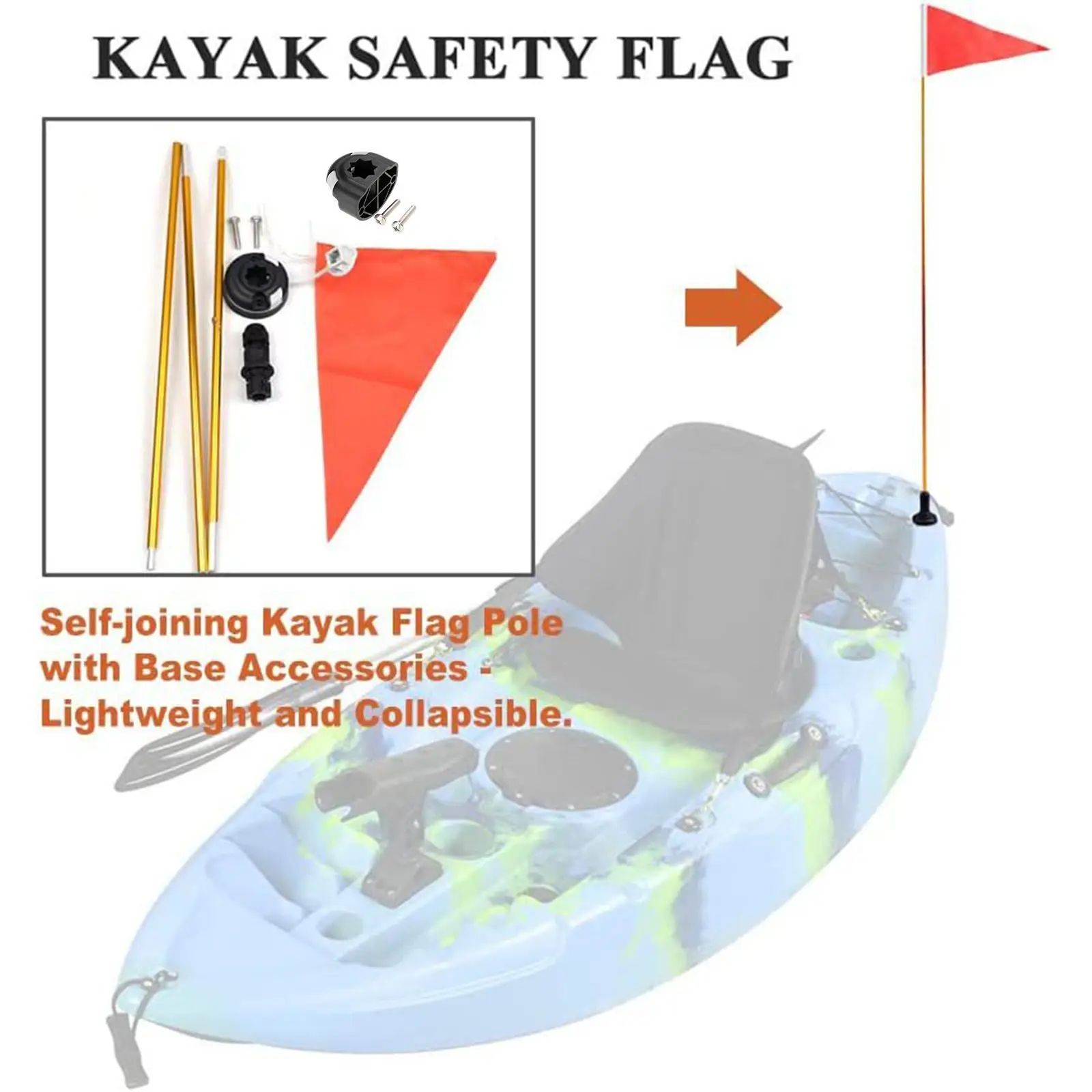 Kit de base de poste de liga de alumínio dobrável com bandeira segura para canoa de alta visibilidade para barco à prova d'água de caiaque