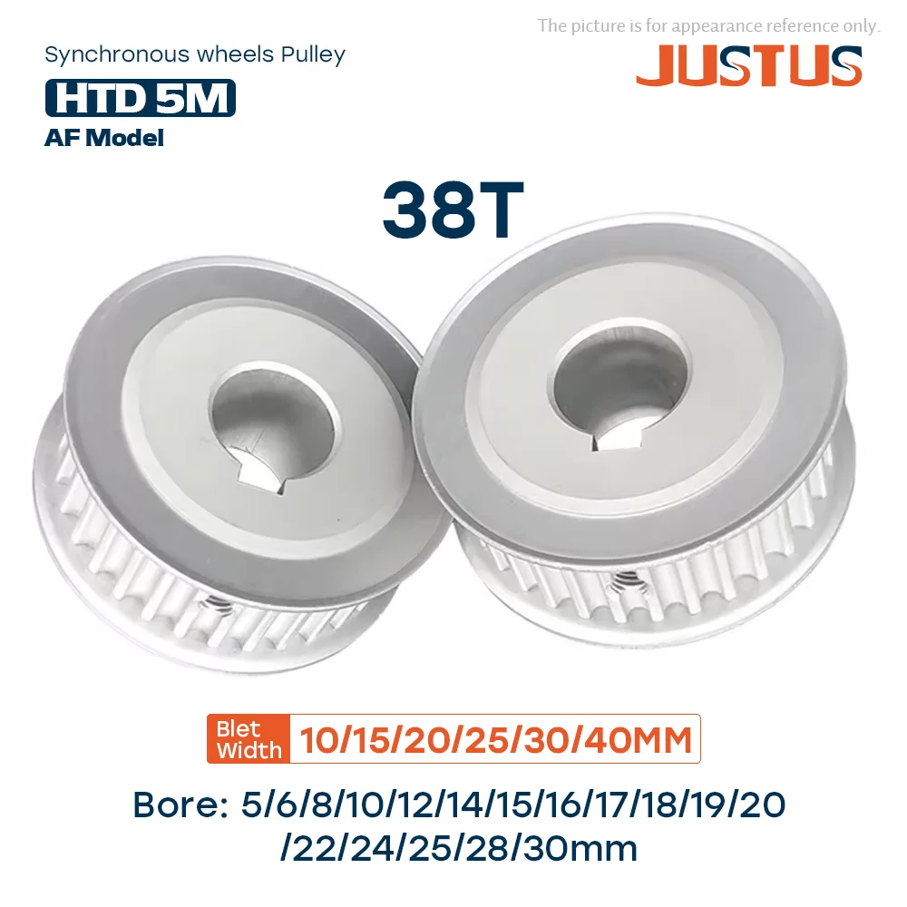 HTD 5M 38 Teeth Timing Pulley Pitch 5mm Bore 5mm-30mm Linear 5GT Compatible with 10-25mm Width Belts for Machine Accessories