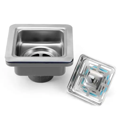 3-1/2 Inch Square Kitchen Sink Drain Assembly 304 Stainless Steel Strainer Basket with Wrench for Home Kitchen