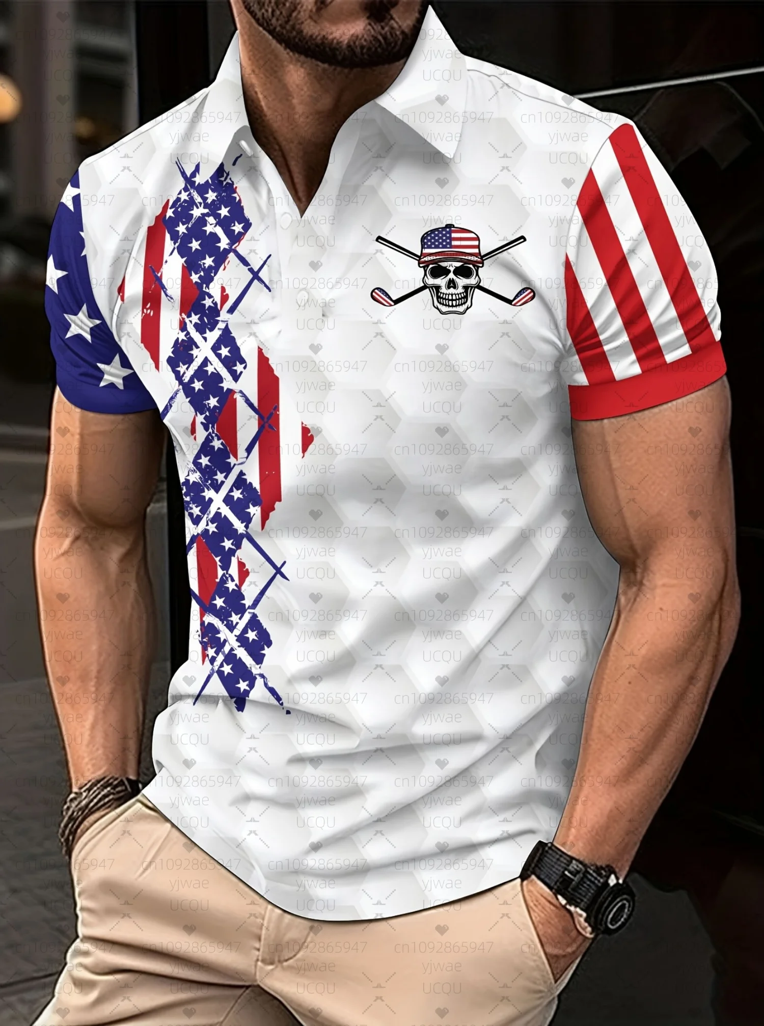

2026 Spring Mens Golf Shirt American Flag Patriotic Design Golf Shirt Short Sleeve Polo Shirt Daily Party Men's Clothing