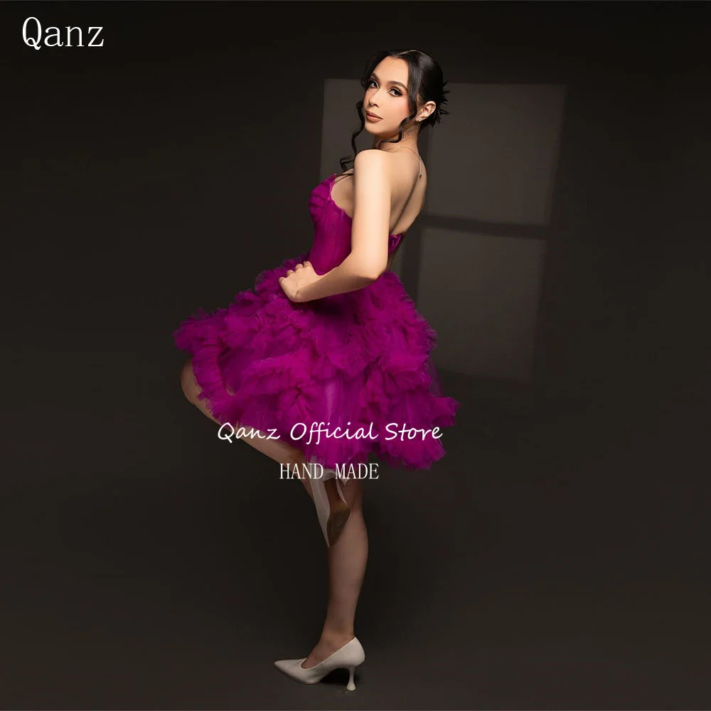 Qanz Princess Tulle Homecoming Dresses Tiered Ruffles Above Knee Birthday Party Photography Graduation Dresses Customized