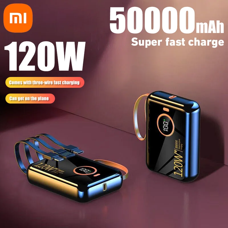 Xiaomi 120W Power Bank 50000mAh Portable Large Capacity Mobile Power Supply with USB-a USB-c Lightning Cable For IPhone Huawei