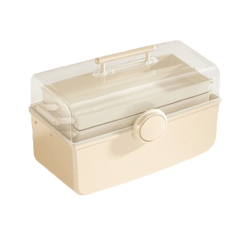 Caixa de armazenamento de drogas portátil desktop portátil de grande capacidade caixa de armazenamento de cosméticos plástico à prova de poeira e transparente.