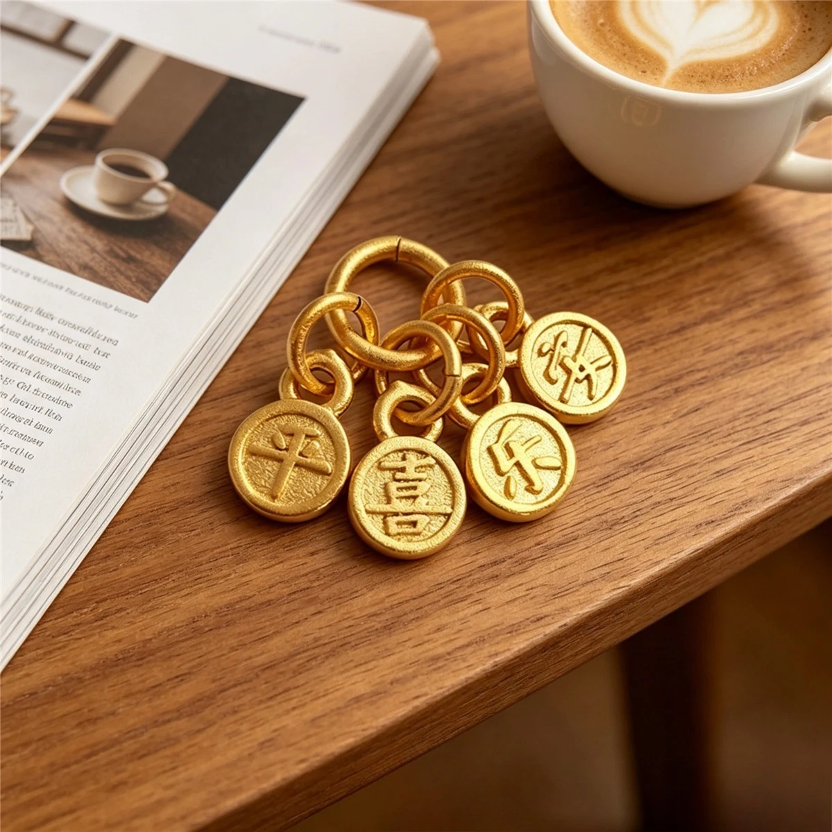 Brass Vietnam Sand Gold Plated 5.5mm Peace Joy Detachable Combo Charms 1pcs DIY Bracelet Wristband Findings