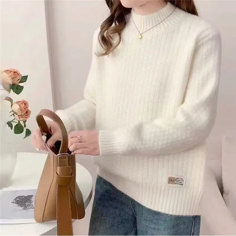 

Fall/Winter 2026 New Women's Sweater Loose Retro Pullover Joker Female Semi-high Collar Ladies Lazy Soft Waxy Knitwear Top