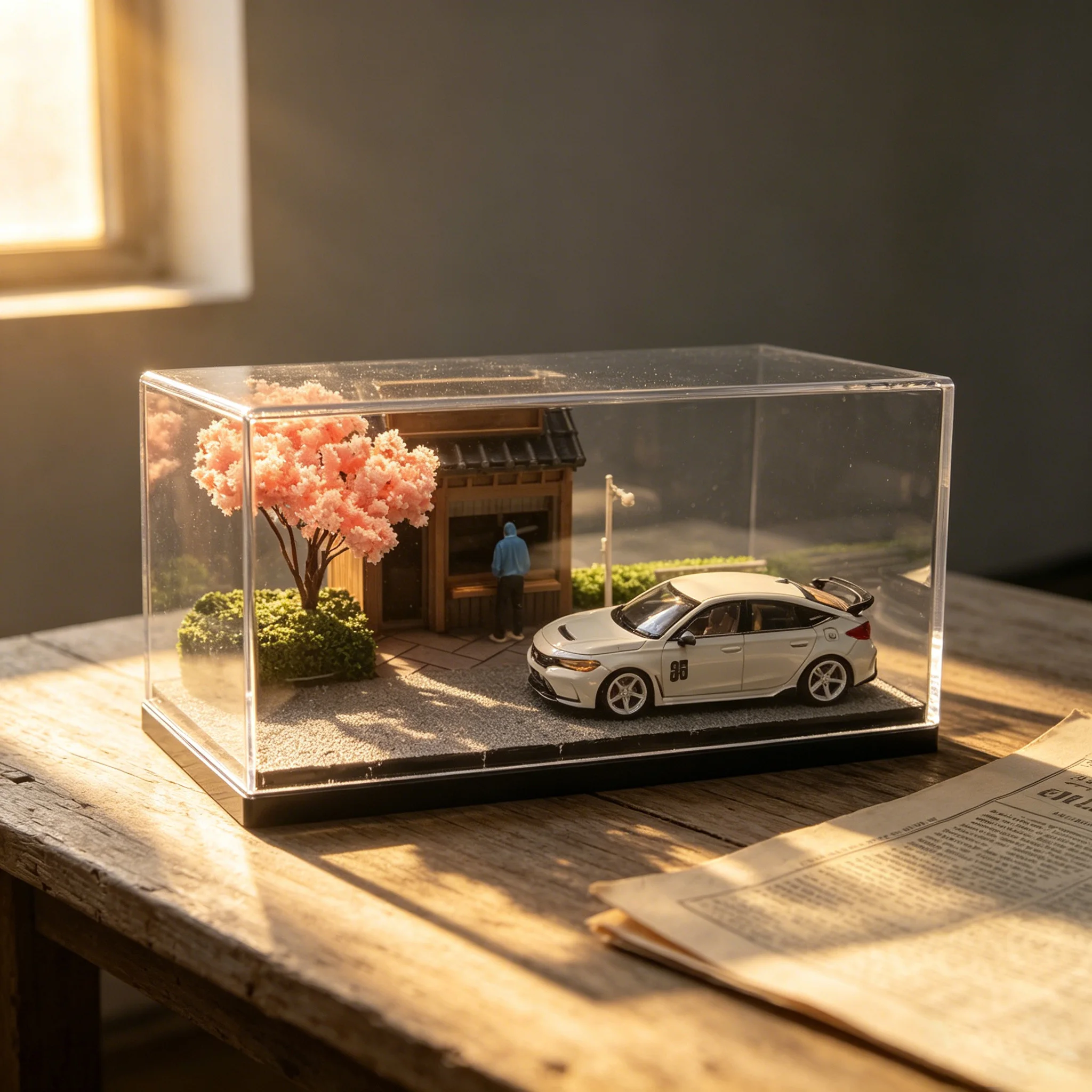 Mini Diorama de Voiture Style Anime 1:64, Vitrine d'Exposition, Ornement Miniature pour Passionnés de Photographie et de Collection