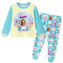 Anime Gabbys Dollhouse Costume Kids Cartoon Pyjama Teenager Boys Casaul Sleepwear Baby Girls Long Sleeve T Shirt Pants 2pcs Sets