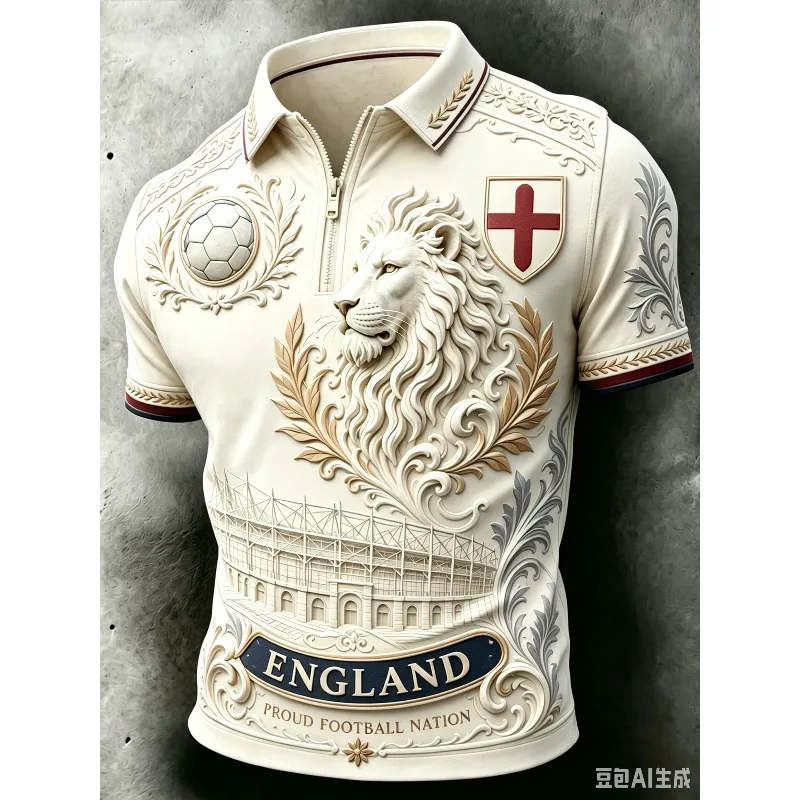 England Football Half Zip Polo Shirt George Cross 3D Print T-shirt Men Women Youth Soccer Supporter Uniform Casual Sport Tee view 5