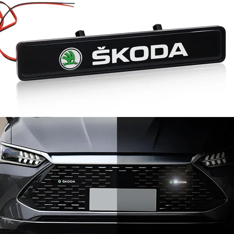 Lámpara decorativa LED para parrilla delantera de coche, baliza de rejilla media para Skoda Octavia Rapid Fabia Superb Kodiaq Scala Karoq Kamiq
