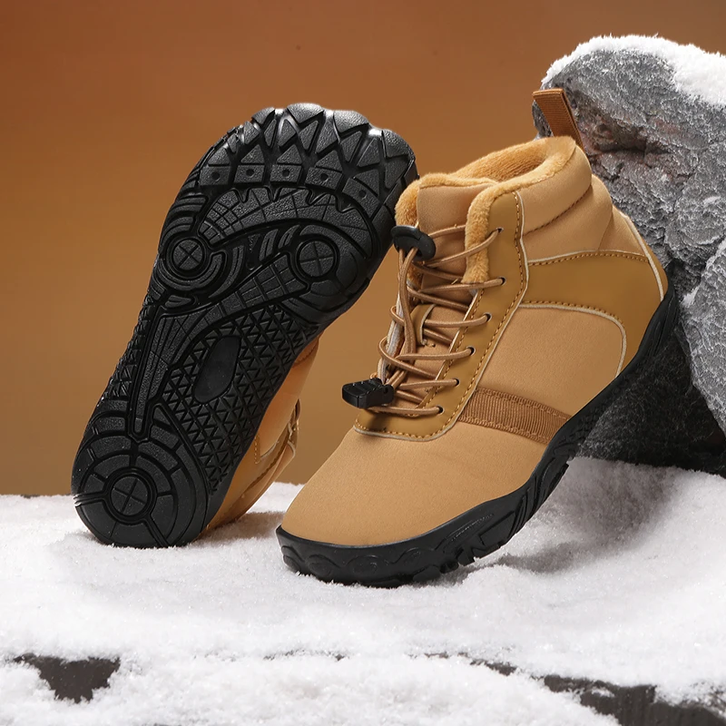 

Kids Barefoot Snow Boots Boys Girls Wide Toe Winter Walking Waterproof Sneakers Girls Boys Non-Slip High-top Warm Cotton Shoes