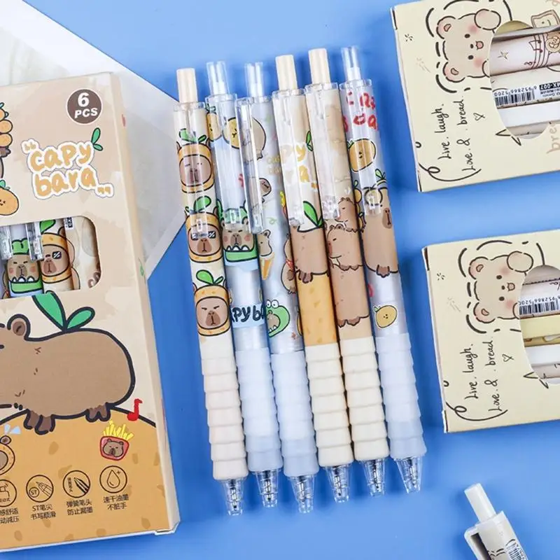 W89C Пакет из 6ps Cartoon Выдвижной гель -ручка Quick Sicking 0,5 мм офисного написания инструмента