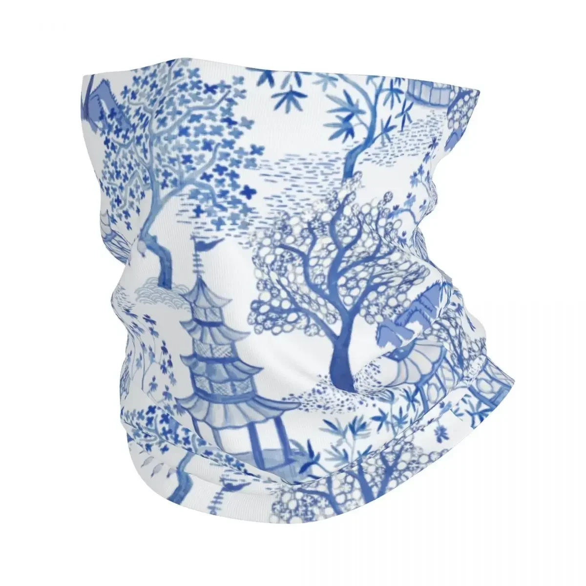 Pagoda Forest Bandana Winter Neck Warmer Windproof Wrap Face Scarf for Hiking Blue Delft Vintage Chinoiserie Gaiter Headband