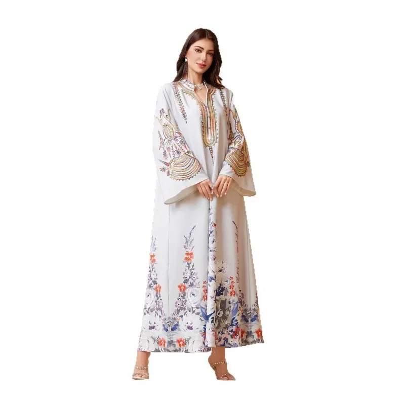 

NC22 new muslim women's robe rope embroidered travel casual dress abayas