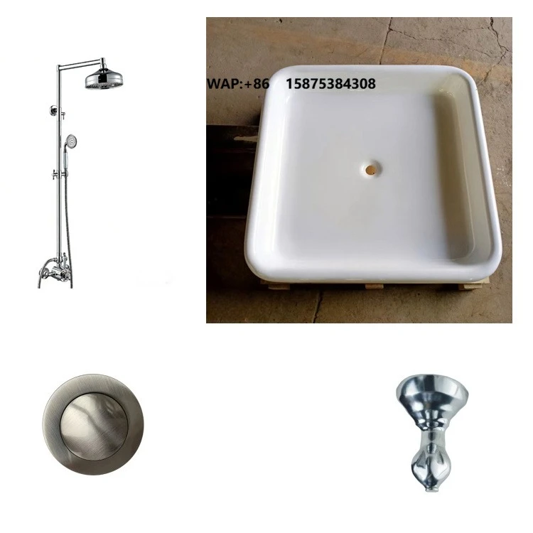 Indoor Traditional Square Cast Iron Pedestal Shower Tray Package Bath Shower Faucets Drain Drainer Eco-Friendly Chrome Bathroom