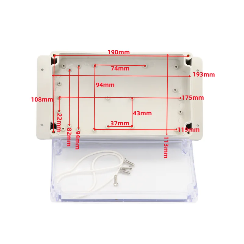 1pcs 200x120x75mm ABS plastic shell safety power supply shell transparent electronic shell with ears outdoor waterproof box