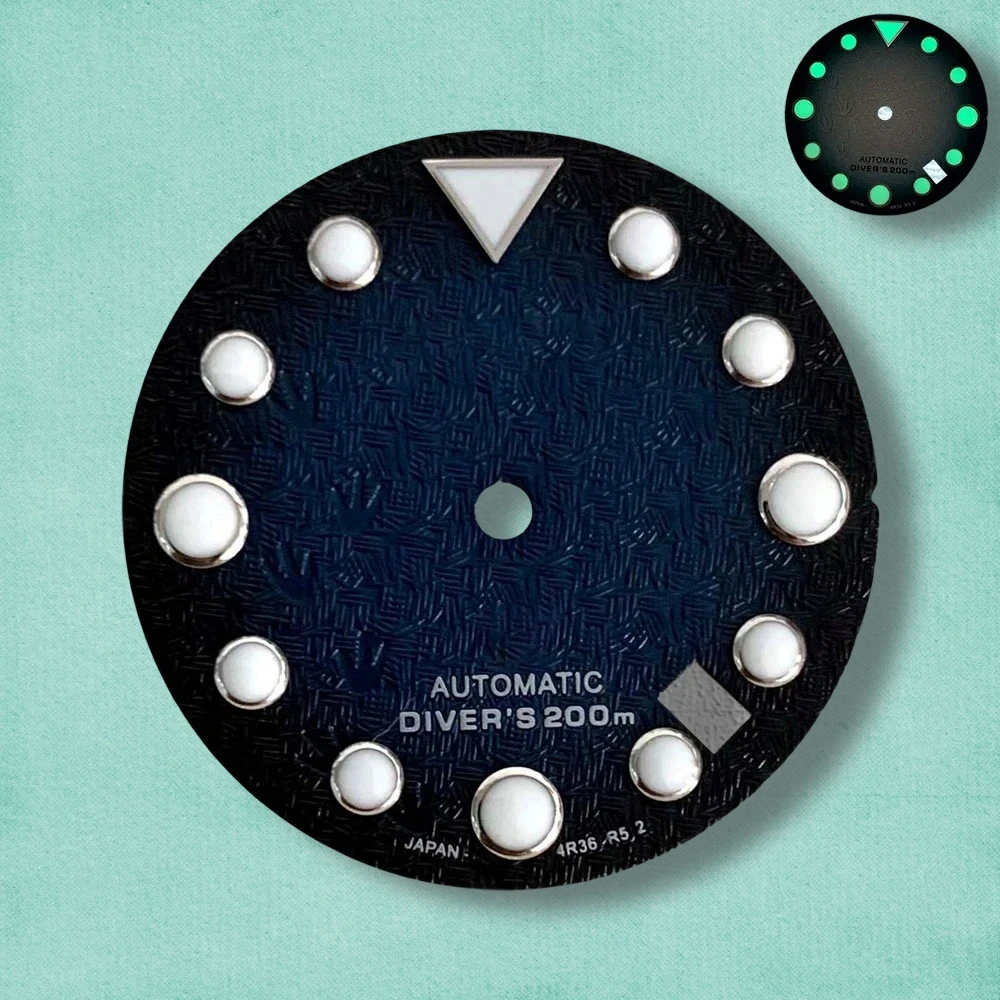 جودة عالية 28.5 مللي متر S شعار NH35 الطلب ثلاثية الأبعاد آثار أقدام الطلب صالح NH35 حركة C3 الأخضر مضيئة SKX007/SUB الطلب NH35 اكسسوارات