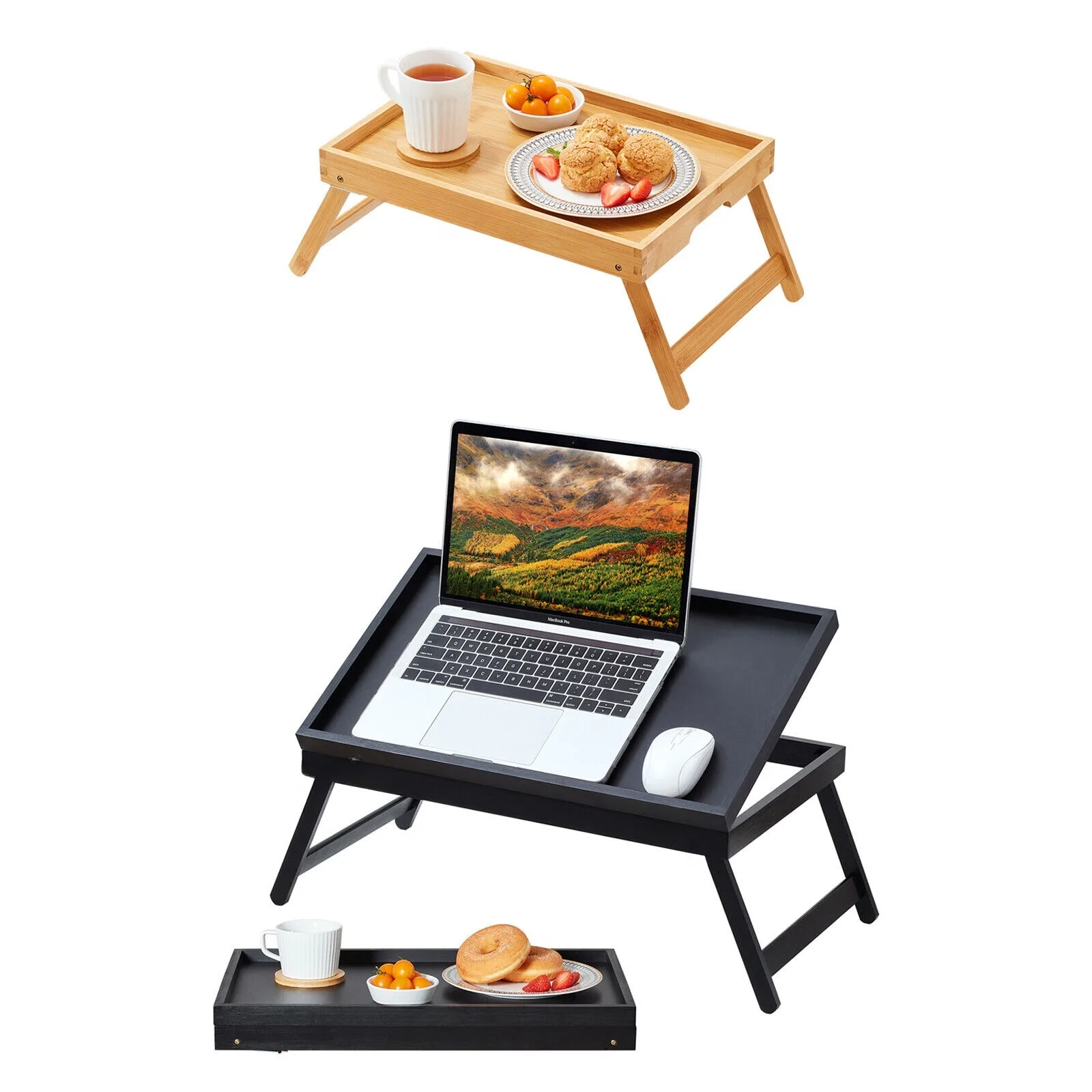 

Bamboo Bed Tray Breakfast Serving Table Laptop Desk with Foldable Legs United States