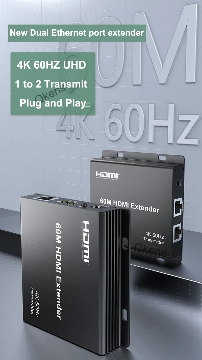 4k 60hz Dual Ethernet Port HDMI Extender Konverter über 60m RJ45 Cat6 Kabel 1 zu 2 Video Sender Empfänger Kaskaden verbindung