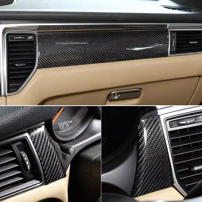 Real Carbon Fiber Texture Car Center Control Dashboard Panel Trim Cover For Porsche Macan 2014 2015 2016 2017 2018 2019-2023 LHD