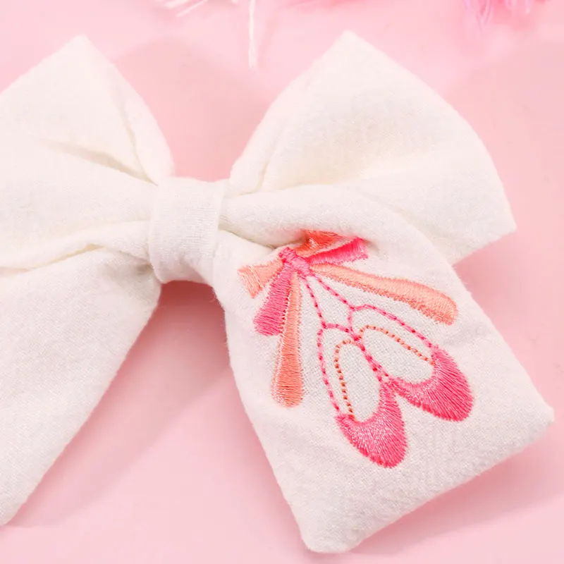 Fashion embroidery hair bow clip Pink Ballet Shoes Hairpins Handmade Ribbon Hair Pin Kids Bowknot Hairpins Hair Styling Tools