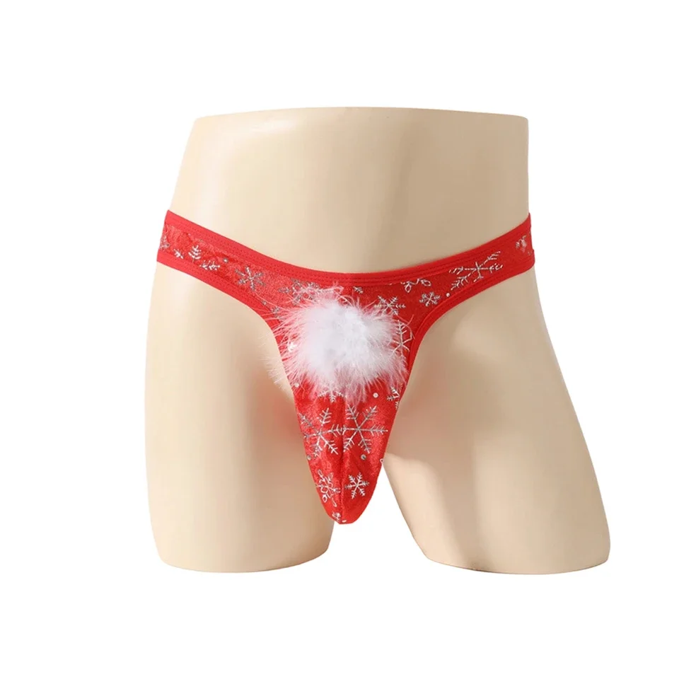 

1PC Men Christmas Thongs Snow Printed Plush Bulge Pouch G-string Festival Sleepwear Sexy Breathable Comfortable Underwear
