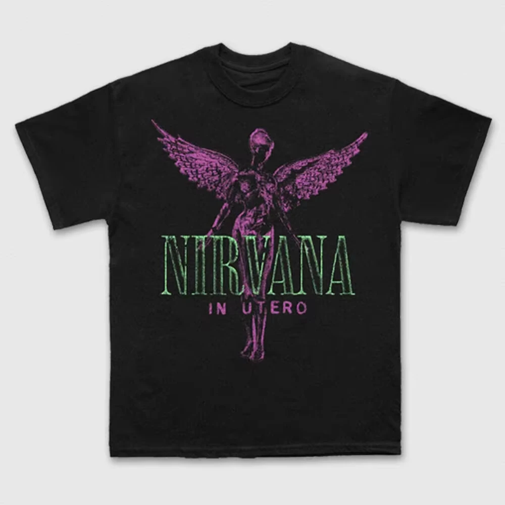2026 Summer Nirvana In Utero Angel Hot Vintage Graphic Front Print T-Shirt Unisex Oversized Grunge Rock Streetwear Cotton Tee