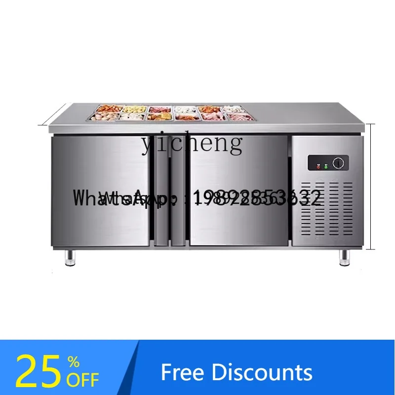 

A1 salad table fresh-keeping workbench fruit fishing display cabinet commercial Malatang cold dishes refrigerated side