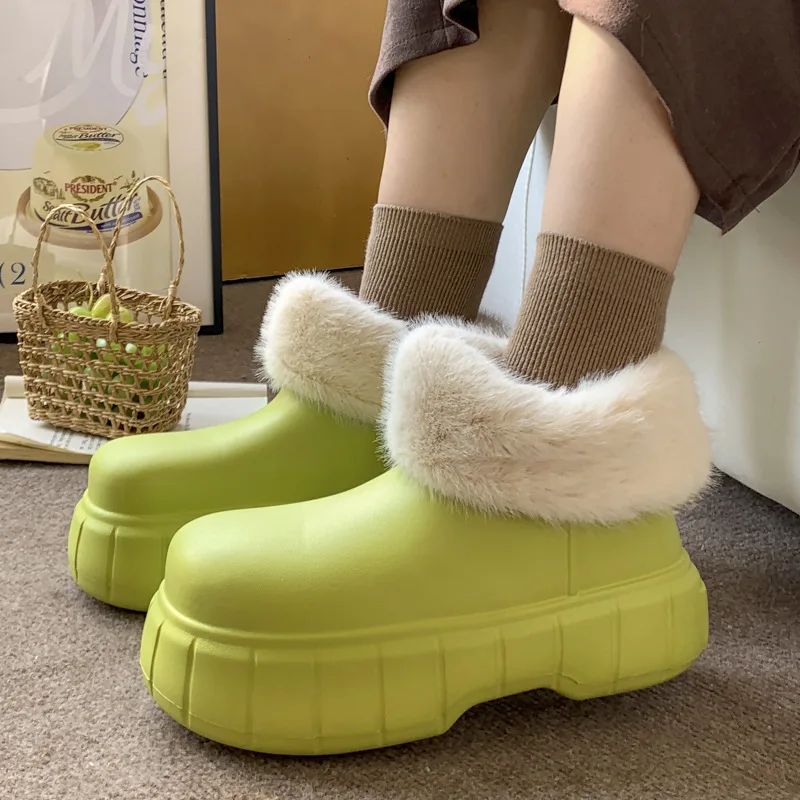 

High Top Waterproof Cotton Shoes For Women's Winter Indoor Home With Plush Snow Boots Ankle Boots