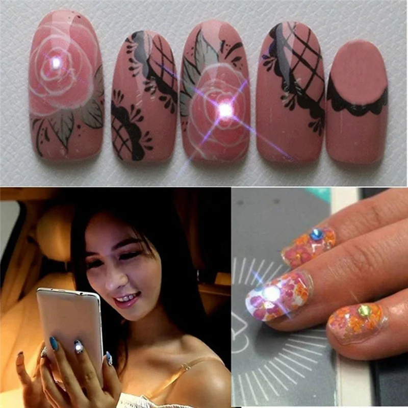 5Pcs NFC Flash Nail Sticker LED Bare Chip Intelligent Luminous Nail Lamp Nail Sticker Enhancement, White Light