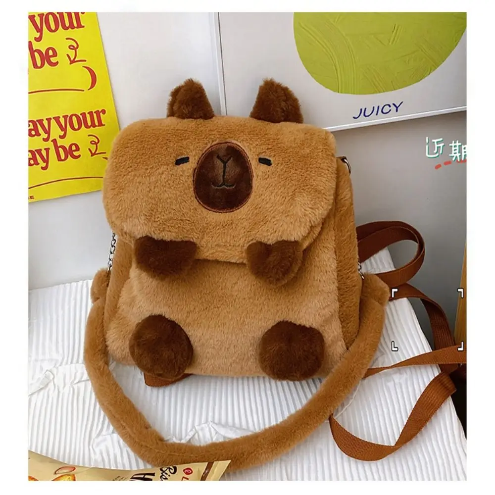 Kawaii Capybara Crossbody Bag Siamese Cat Large Capacity Plush Backpack Soft Cartoon Animal Cartoon Shoulder Bag Soft Plush Toy