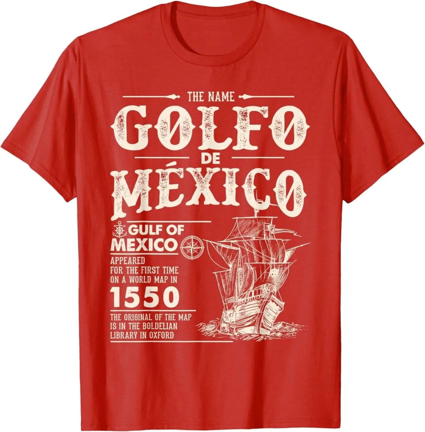 Golfo De México 1550 - Gulf of Mexico 1550 Retro Vintage T-Shirt Short Sleeve Casual 100% Cotton Men T Shirt
